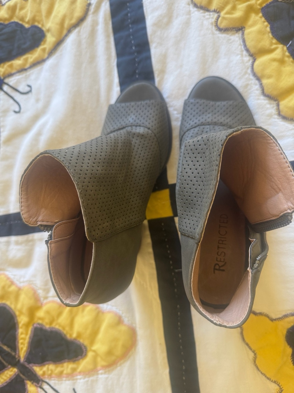 Restricted Olive Green Perforated Peep-Toe Ankle Booties - Picture 2 of 3